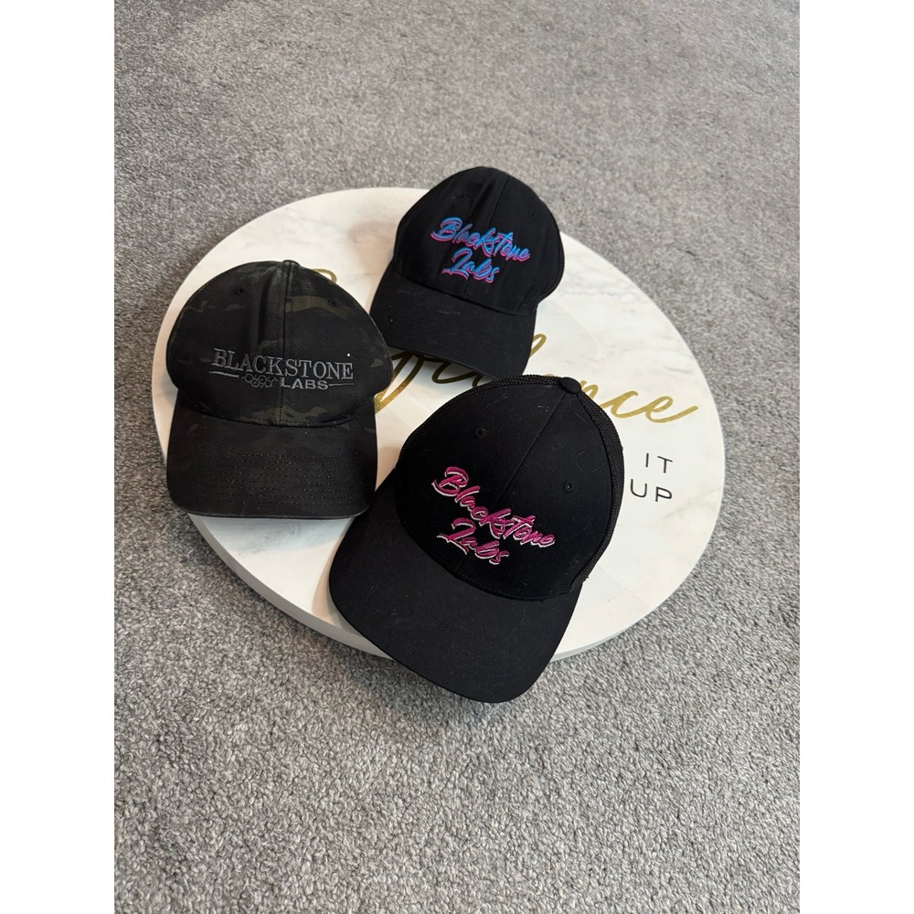 Blackstone Labs Hats Bundle Lot Fitted Unisex Camo Black Pink 3pc Cap Set